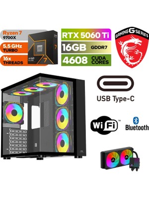 Msı Pc Ddr5 -Rtx 5060Tİ 16GB – Ryzen 7 9700X – 32GB -64GB Ddr5 Ram – 1 Tb M.2 SSD  - Sıvı Sogutmalı - Windows 11 Pro  Masaüstü Bilgisayar