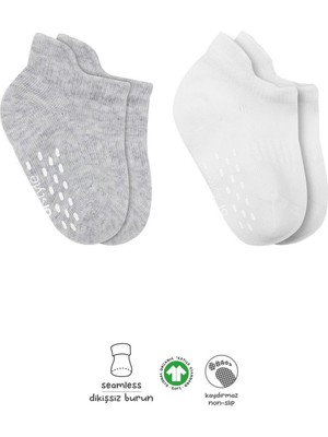Bistyle 2'li Sneakers Kaymaz Basic Penye Çorap 20103 Gri Beyaz