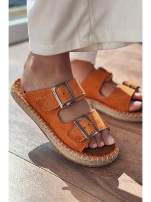 Paxseh Süet Toka Detaylı Kadın Terlik Turuncu