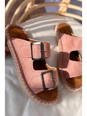 Paxseh Süet Toka Detaylı Kadın Terlik Pudra