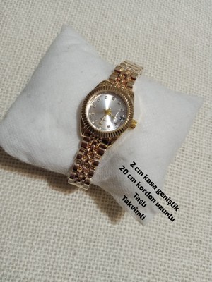 Yuvarlak Minimal Vintage Model Gold Retro Still - Çelik Kordon Takvimli 0117