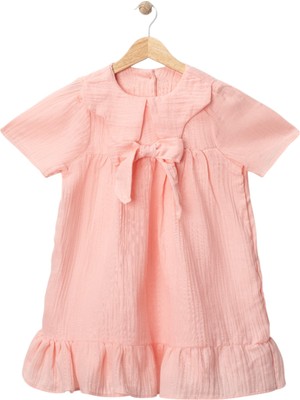 Müslin Pamuk Fiyonklu Elbise Somon