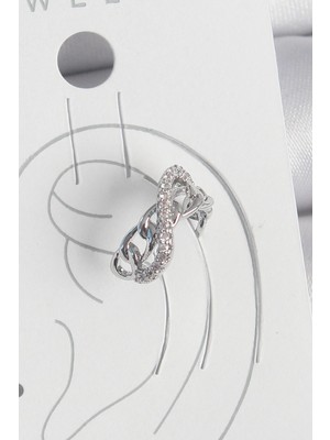 Pirinç Gümüş Renk Zirkon Taşlı Zincir Sonsuzluk Model Kadın Kıkırdak Küpe