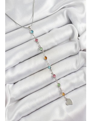 Pirinç Gümüş Renk Karışık Renk Zirkon Taşlı Y Kadın Kolye