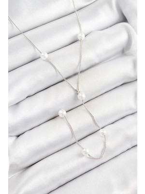 Pirinç Inci Figürlü Y Model Gümüş Renk Kadın Kolye