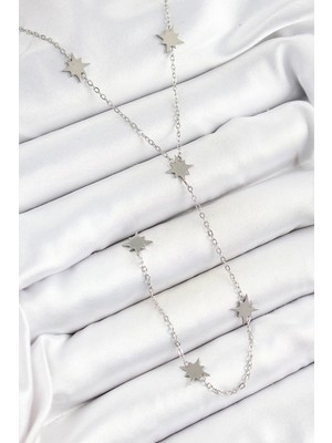 316L Çelik Kutup Yıldızı Figürlü Y Model Gümüş Renk Kadın Kolye