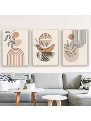 Mc Home Art Doğal Ahşap Çerçeveli Uv Baskı 3'lü Soyut Desenli Tablo Seti – Modern & Şık Duvar Dekoru
