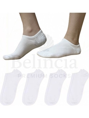 Bambu Erkek Sneaker Dikişsiz Beyaz Çorap Görünmez Kaydırmaz Topuk Silikonlu 4'lü Paket