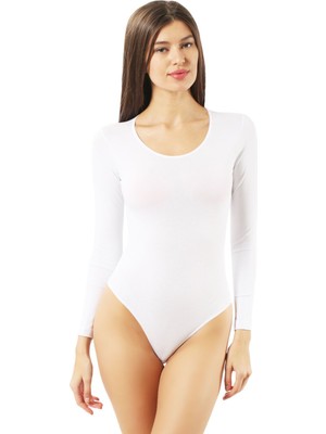 Kadın Pamuklu Likralı Uzun Kollu Yuvarlak Yaka Kancalı Çıtçıtlı Örme Body