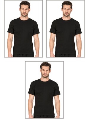 3'lü Paket Erkek Ribana Esnek Rahat Kapalı Yaka Yarım Kol Atlet Fanila