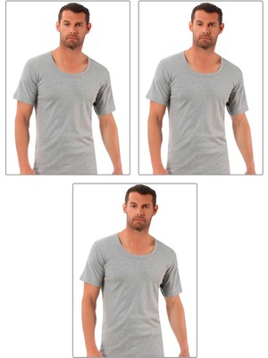 3'lü Paket Erkek Ribana Pamuklu Esnek Rahat Geniş Yaka Kısa Kollu Fanila Tişört