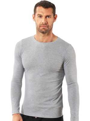 Erkek Penye Likralı Pamuklu Yuvarlak Yaka Uzun Kol Tişört Fanila (1 Adet)