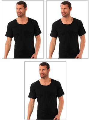 3'lü Paket Erkek Ribana Pamuklu Esnek Rahat Geniş Yaka Kısa Kollu Fanila Tişört