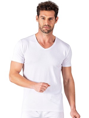3'lü Paket Erkek V Yaka Pamuklu Modal Esnek Rahat Kısa Kollu Tişört Fanila