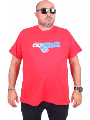 Mocgrande Erkek Büyük Beden Sıfır Yaka Tişört Champion 25180 Kırmızı
