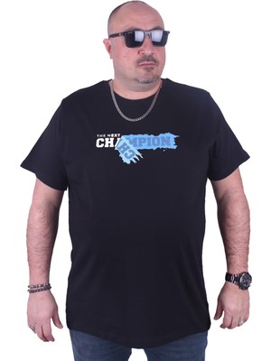 Moc Grande Mocgrande Erkek Büyük Beden Sıfır Yaka Tişört Pamuk Karışımlı Kısa Kol Casual Stil