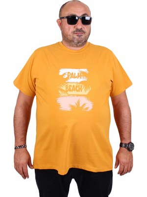 Mocgrande Erkek Büyük Beden Sıfır Yaka Tişört Palm Beach 25188 Hardal