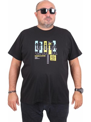 Mocgrande Erkek Büyük Beden Sıfır Yaka Tişört Think 25184 Sıyah