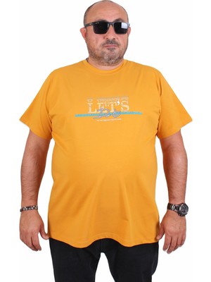 Mocgrande Erkek Büyük Beden Sıfır Yaka Tişört Let's Do It 25186 Hardal