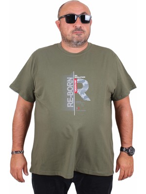 Mocgrande Erkek Büyük Beden Sıfır Yaka Tişört Re-Born 25185 Hakı