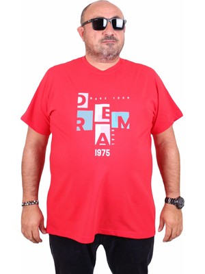 Mocgrande Erkek Büyük Beden Sıfır Yaka Tişört Dream 25183 Kırmızı
