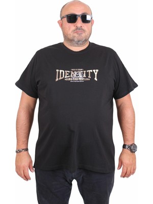 Mocgrande Erkek Büyük Beden Sıfır Yaka Tişört Identity 25189 Sıyah