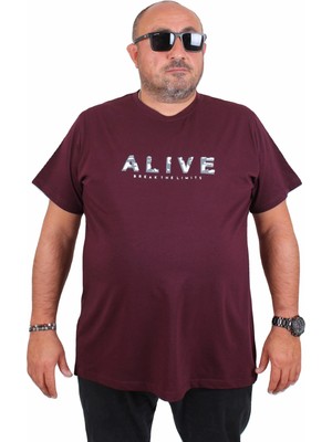 Mocgrande Erkek Büyük Beden Sıfır Yaka Tişört Alive 25187 Murdum