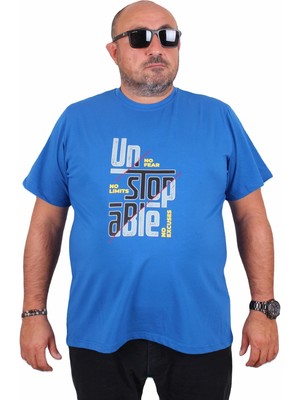 Mocgrande Erkek Büyük Beden Sıfır Yaka Tişört Un Stop Able 25181 Saks