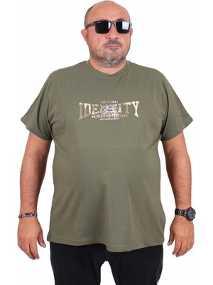 Mocgrande Erkek Büyük Beden Sıfır Yaka Tişört Identity 25189 Hakı