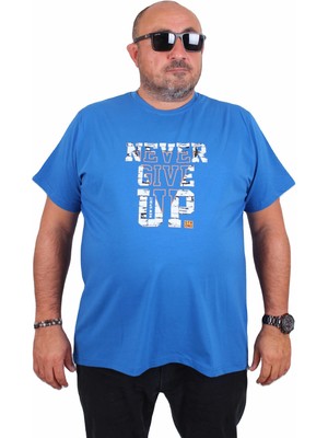 Mocgrande Erkek Büyük Beden Sıfır Yaka Tişört Never Give Up 25182 Saks