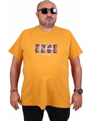 Mocgrande Erkek Büyük Beden Sıfır Yaka Tişört Edge 25190 Hardal