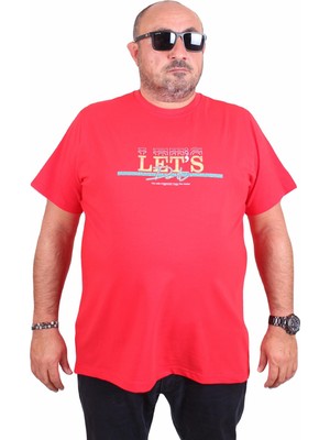 Mocgrande Erkek Büyük Beden Sıfır Yaka Tişört Let's Do It 25186 Kırmızı