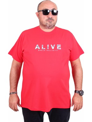 Mocgrande Erkek Büyük Beden Sıfır Yaka Tişört Alive 25187 Kırmızı