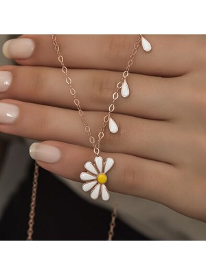 Rodyum Rose Papatya Seviyor Sevmiyor 925 Gümüş Ayar Kadın Kolye