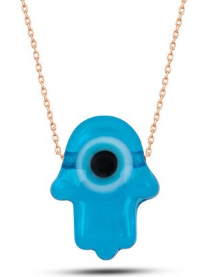 Fatma Ananın Eli Mavi Nazarlı 925 Ayar Gümüş Kolye