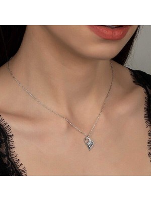  Taşlı  Kalp 925 Ayar Gümüş Kolye