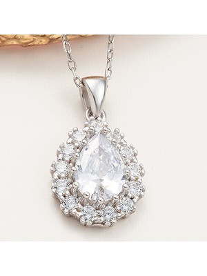 Zirkon Taşlı  925 Ayar Gümüş Kadın Kolye