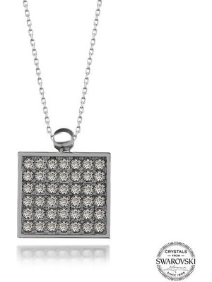  Crystal Taşlı Kare 925 Ayar Gümüş Kolye