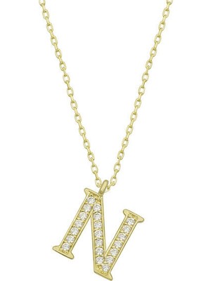 N Harfi Gold 925 Ayar Gümüş Kadın Kolye