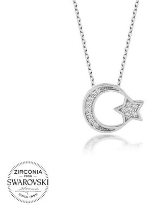  Taşlı Ay Yıldız 925 Ayar Gümüş Kolye