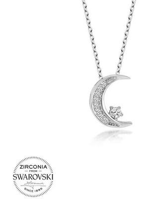  Taşlı Ay Yıldız 925 Ayar Gümüş Kolye