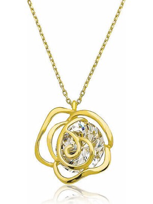 Gold Gül 925 Ayar Gümüş Kadın Kolye