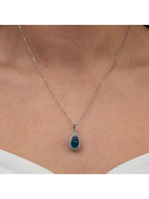 Mavi Zirkon Taşlı Kure 925 Ayar Gümüş Kadın Kolye