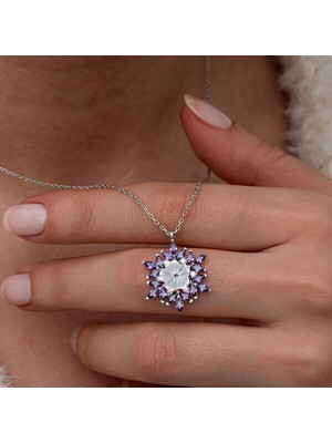 Mor Lotus Çiçegi 925 Ayar Gümüş Kadın Kolye