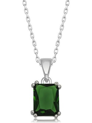 Yeşil Taşlı Kristal 925 Ayar Gümüş Kadın Kolye