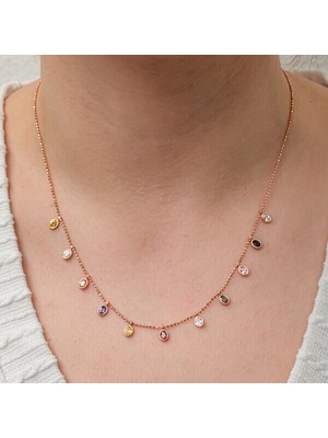 Renkli Oval Taşlı Şans Çiçek 925 Ayar Gümüş Kadın Kolye