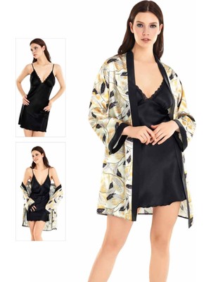 Iç Giyim Moongirl Saten Kısa Ikili Gecelik Takım