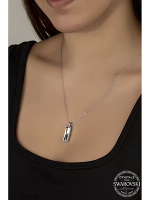  Crystal Taşlı  Baget 925 Ayar Gümüş Kolye