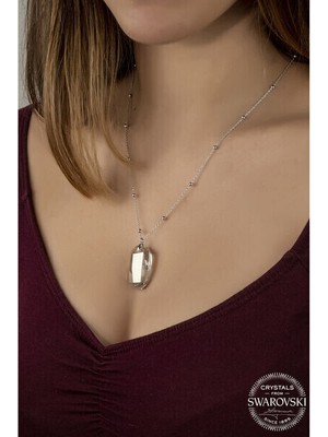  Crystal Taşlı Baget  Top  Zincir 925 Ayar Gümüş Kolye