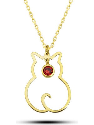 Ocak Ayı Dogum Taşı Kedi 925 Ayar Gümüş Kadın Kolye
